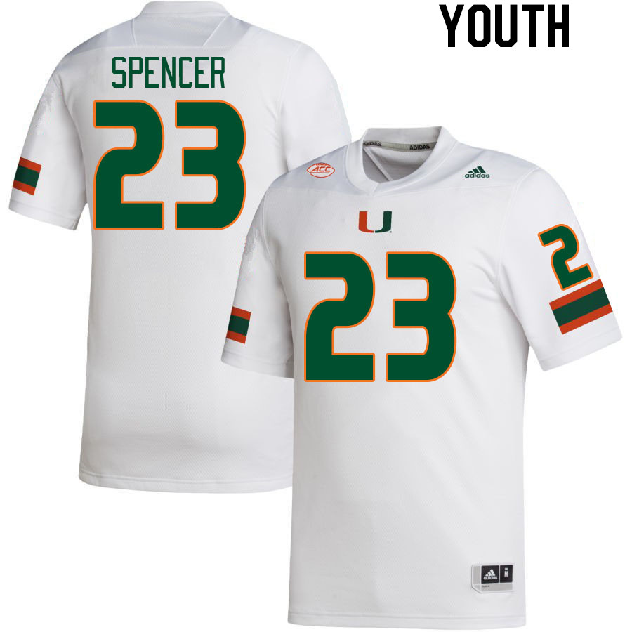 Youth #23 Kaleb Spencer Miami Hurricanes College Football Jerseys Stitched-White